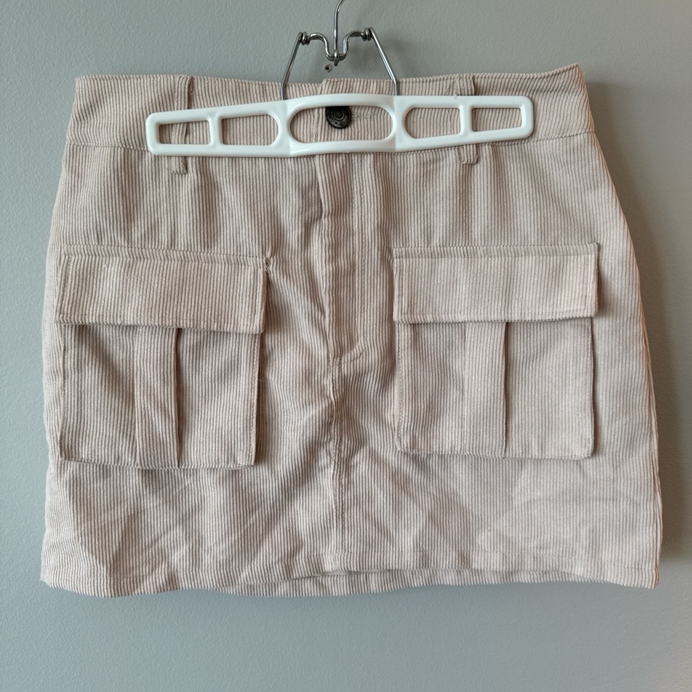 Peach Corduroy Mini Skirt with Pockets